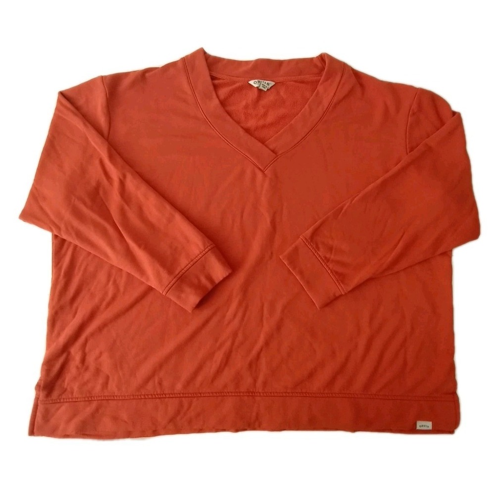 Orvis Fleece Top Womens 2XL Soft V-Neck Long Sleeve Stretch Top Layer Sweatshirt